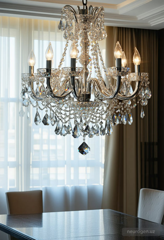 Vesta 6-Light Crystal Chrome Chandelier 32"