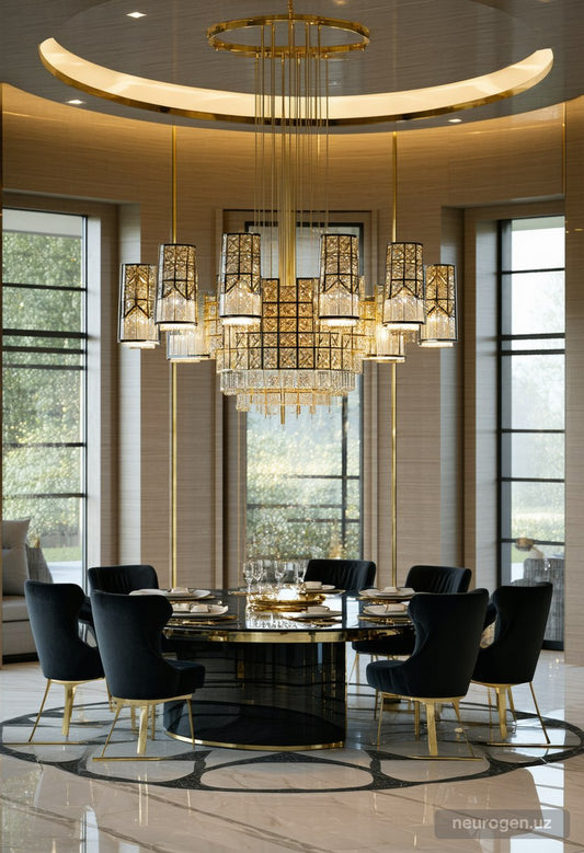 Zenith 8-Light Art Deco Chandelier 34"
