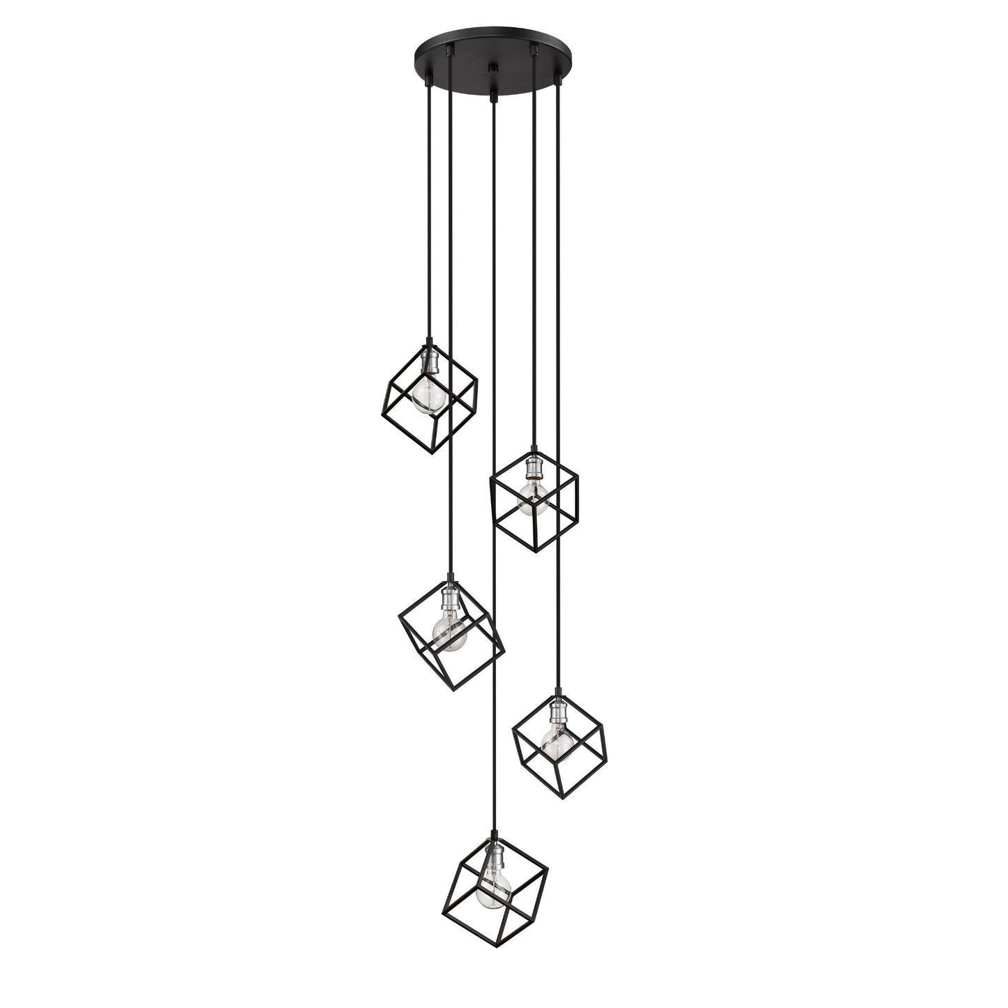 Vertical 5 Light Chandelier Matte Black + Brushed Nickel