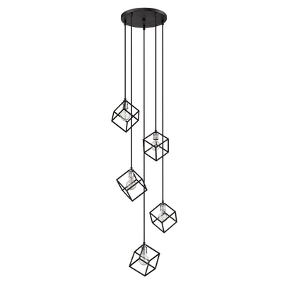 Vertical 5 Light Chandelier Matte Black + Brushed Nickel